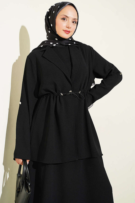 Vestido De Jile Negro Con Cinturón