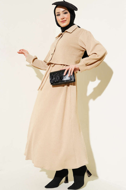 Bel Tünelli Jileli İkili Takım Bej