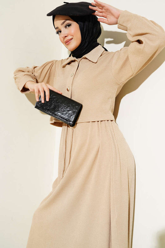 Bel Tünelli Jileli İkili Takım Bej