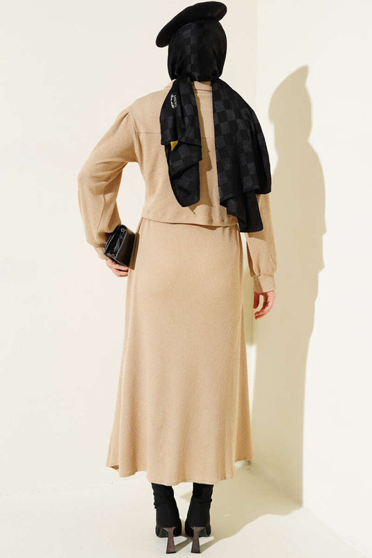 Bel Tünelli Jileli İkili Takım Bej