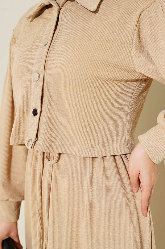 Bel Tünelli Jileli İkili Takım Bej