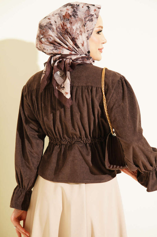 Samtbluse Mit Gürtel In Kaffee
