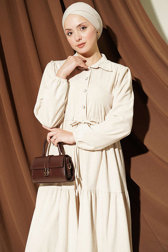 Abito In Velluto E Tulle Beige