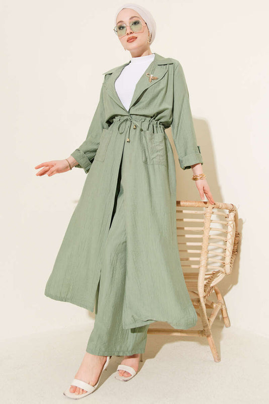 Ensemble double avec ceinture à œillets, vert pistache