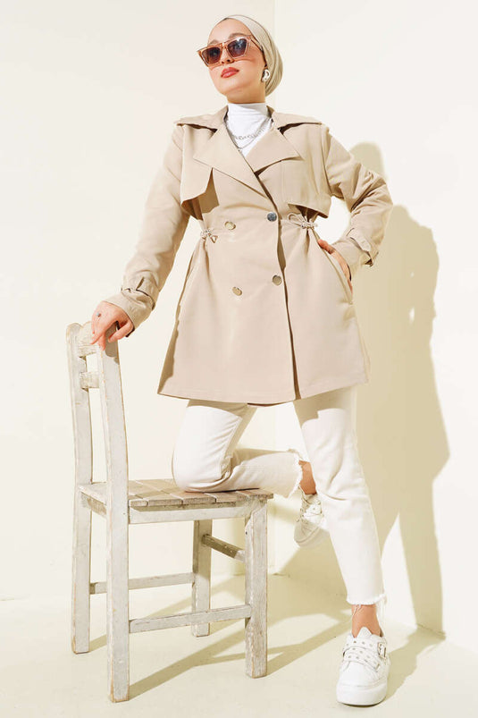 Kort trenchcoat med taljetunnel beige