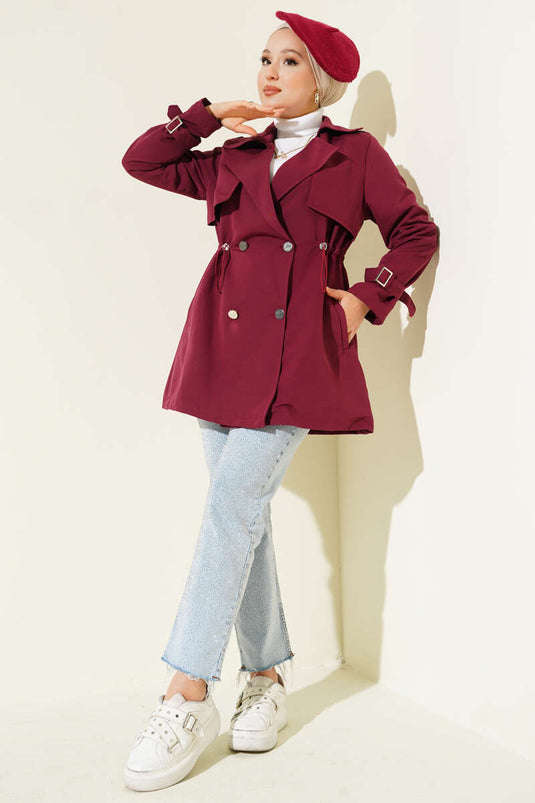Waist Tunnel Short Trench Coat Burgundy