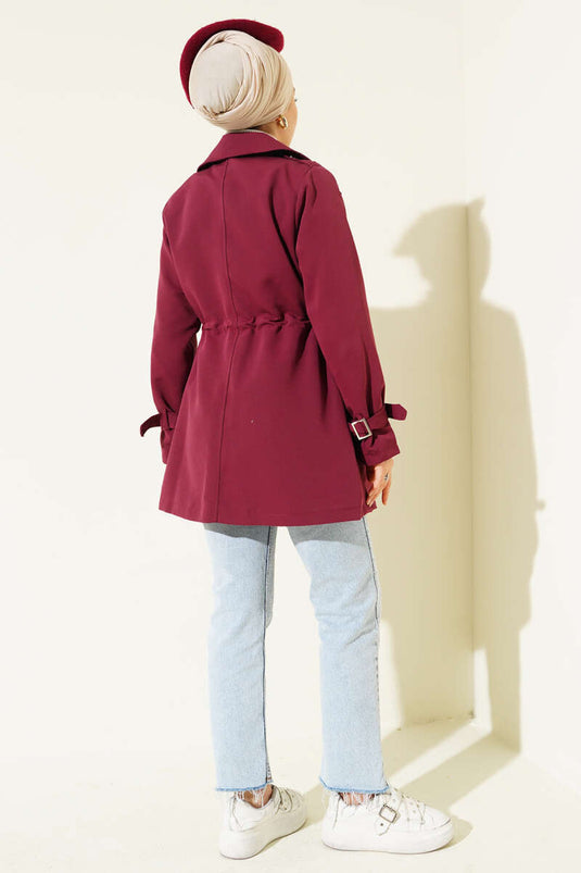 Waist Tunnel Short Trench Coat Burgundy