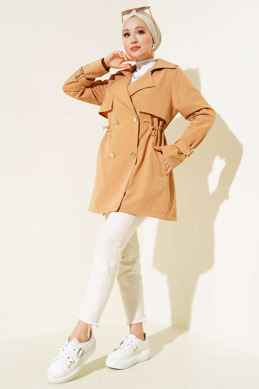 Beautiful Tünelli Short Trench Coat Camel