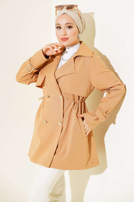 Beautiful Tünelli Short Trench Coat Camel