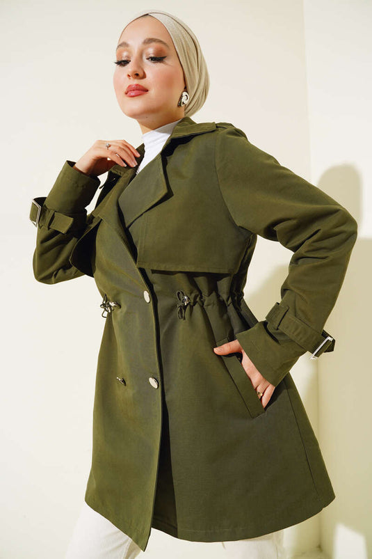 Kurzer Trenchcoat mit Taillentunnel Khaki