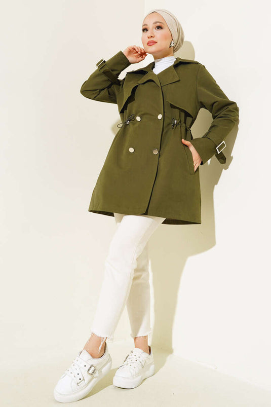 Kurzer Trenchcoat mit Taillentunnel Khaki