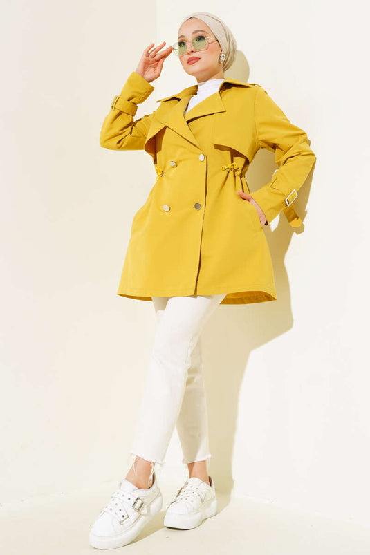 Beautiful Tünelli Short Trench Coat Mustard