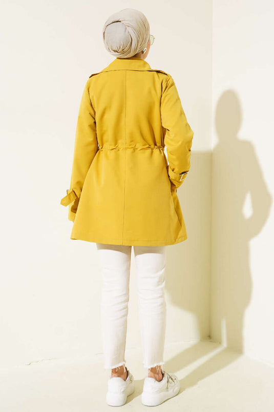 Beautiful Tünelli Short Trench Coat Mustard