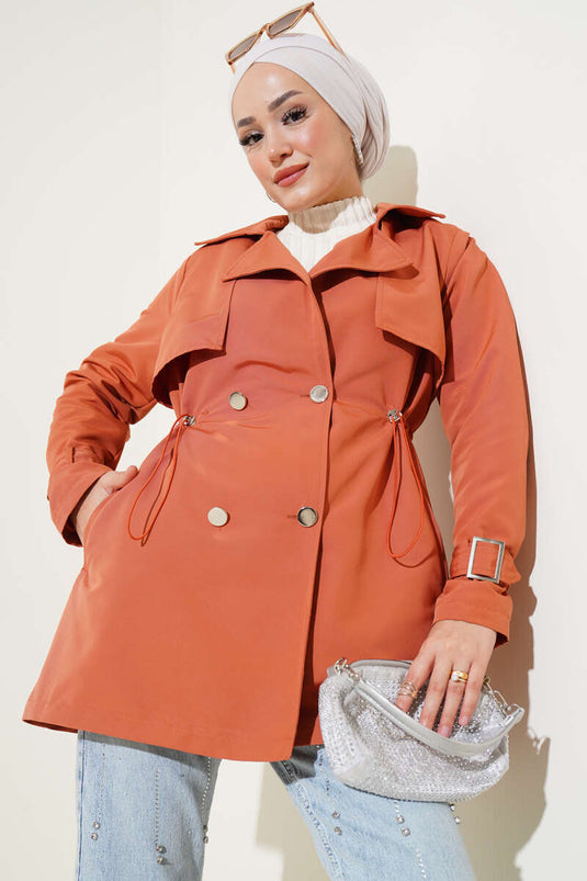 Taille Tunnel Korte Trenchcoat Tegel