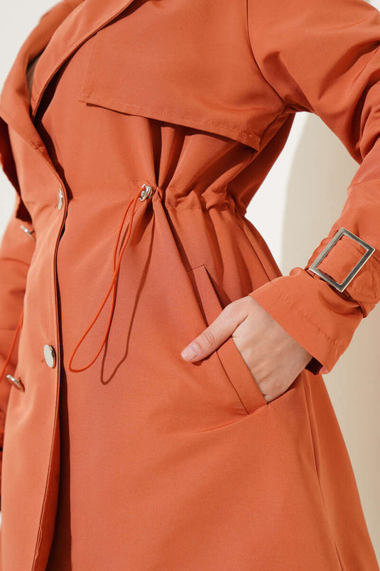 Taille Tunnel Korte Trenchcoat Tegel