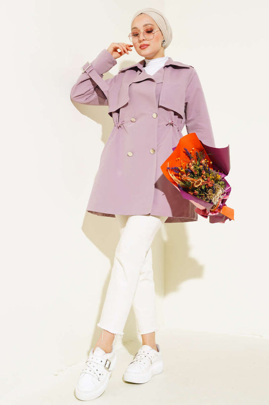 Beautiful Tünelli Short Trench Coat Lilac