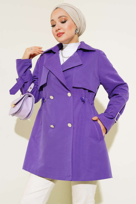 Beautiful Tünelli Short Trench Coat Purple