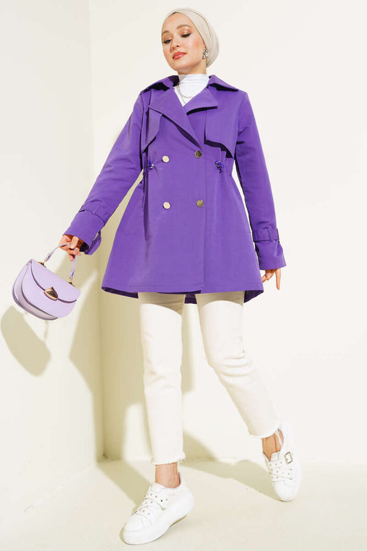 Beautiful Tünelli Short Trench Coat Purple