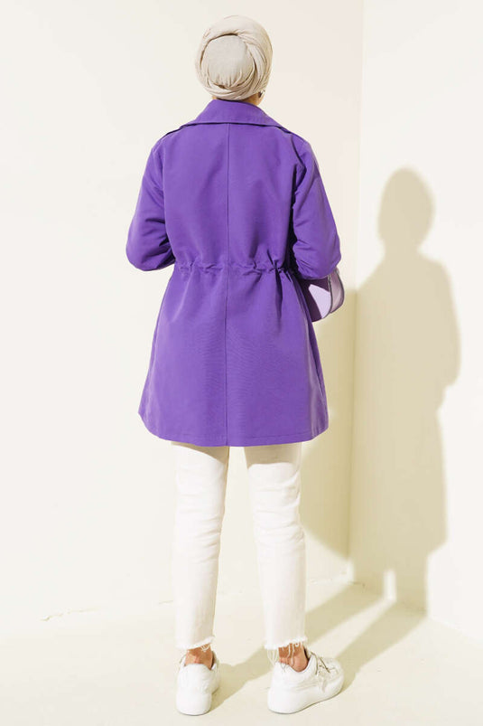 Beautiful Tünelli Short Trench Coat Purple