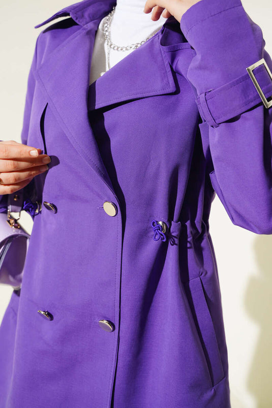 Beautiful Tünelli Short Trench Coat Purple