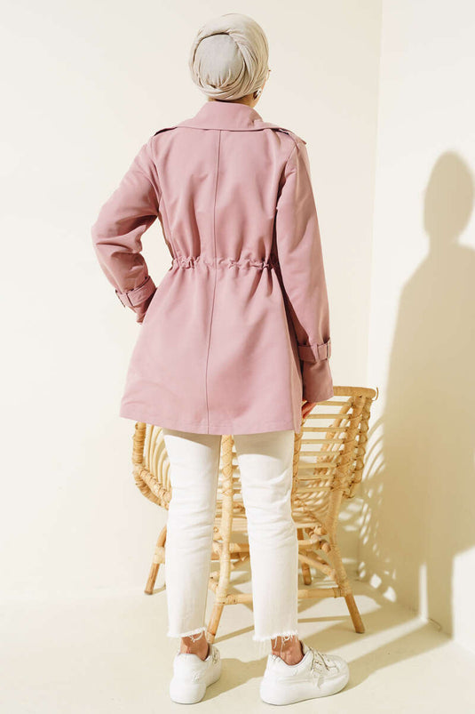 Taille Tunnel Court Trench Coat Poudre