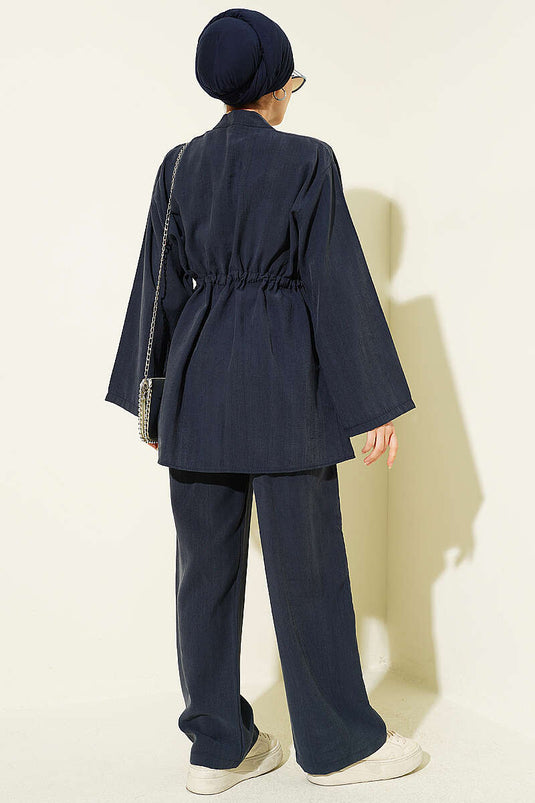 Ensemble double en modal bleu marine avec ceinture et boutons-pression élastiqués