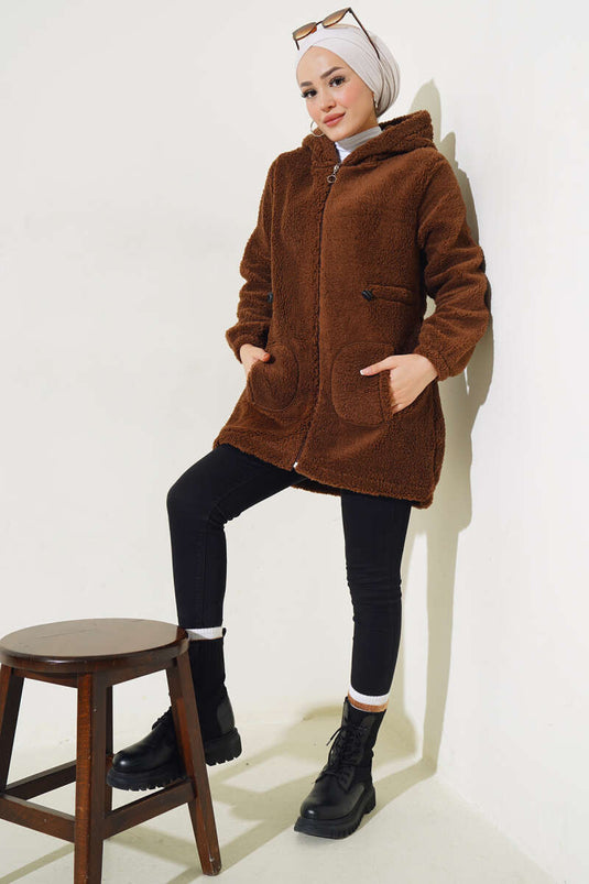 Gilet en peluche élastique avec tunnel de taille et châtaigne