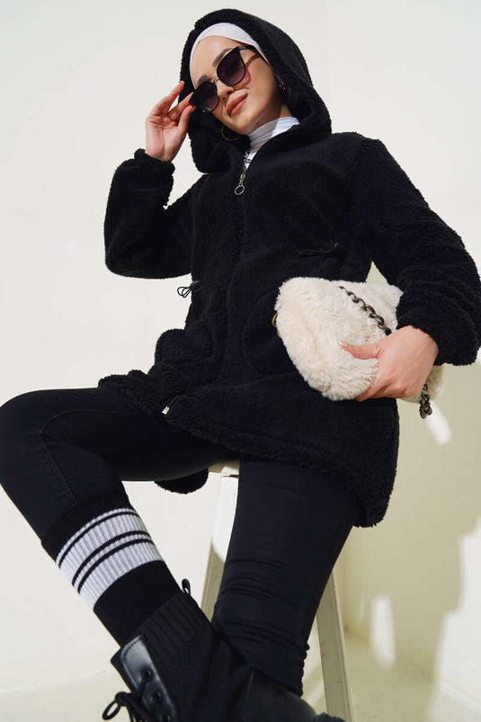 Gilet en peluche élastique avec tunnel de taille et noir