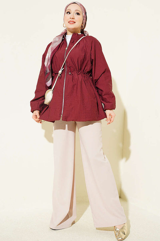 Veste Matelassée Bordeaux À Ceinture