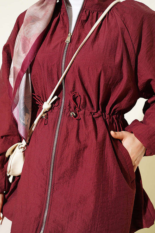Veste Matelassée Bordeaux À Ceinture