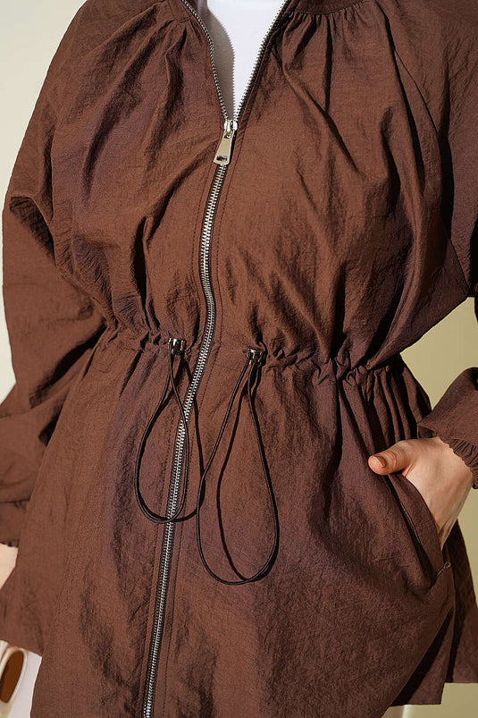 Veste Matelassée Ceinturée Couleur Café