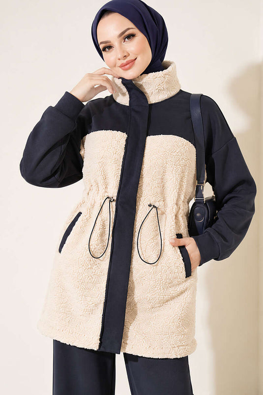 Ensemble En Maille Et Fausse Fourrure Avec Ceinture, Gris Fumé