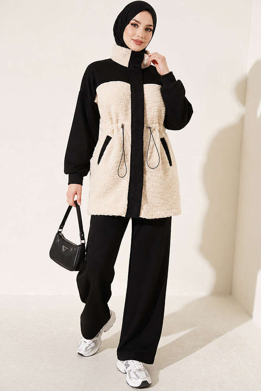 Black Tulle Plush Knit Two-Piece Set