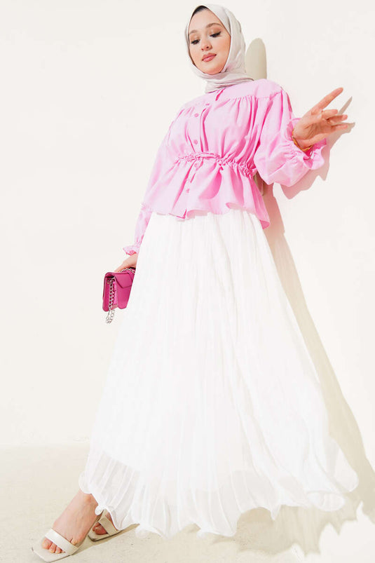 Beautiful Tulle Pleated Short Shirt Pink