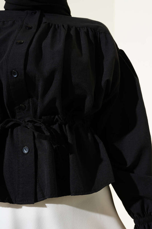 Chemisier court plissé à ceinture Bel Tünelli noir