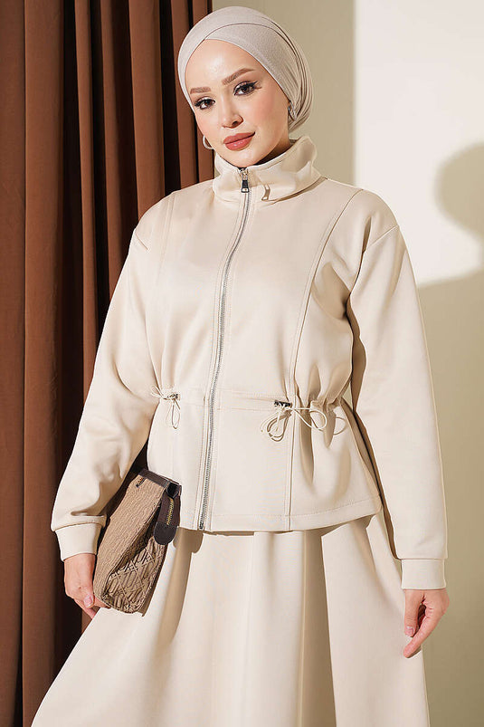 Beige Twee-Delig Set Met Tule Rok En Scuba Top