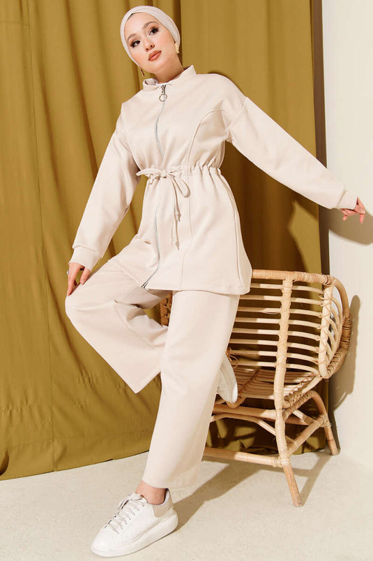 Ensemble deux pièces de plongée avec tunnel de taille, beige