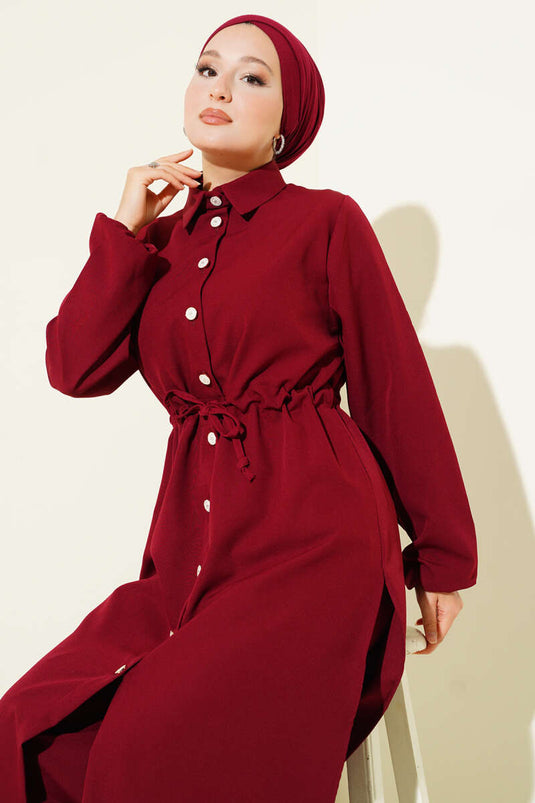 Bel Tünelli Uzun Tunikli Dabıl İkili Takım Bordo