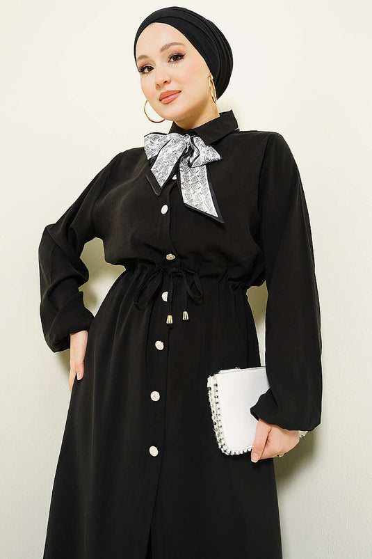 Black Modal Two-Piece Set with Belt and Long Tunic