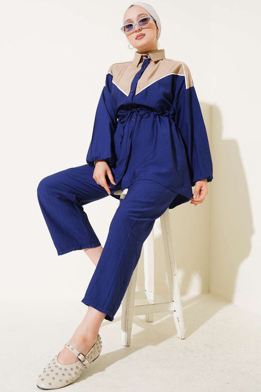 Bel Tünelli V Garnili İkili Takım Lacivert