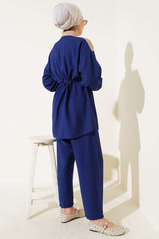 Bel Tünelli V Garnili İkili Takım Lacivert