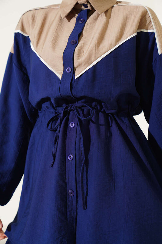 Bel Tünelli V Garnili İkili Takım Lacivert