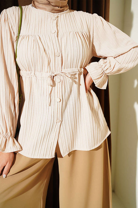 Chemise Beige À Col Biai Et Biai