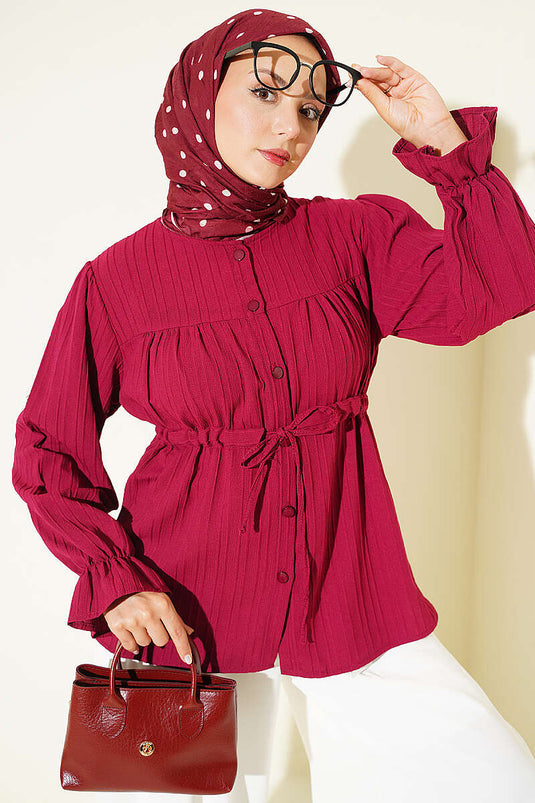 Chemise À Col Boutonné Et Ceinture Bordeaux