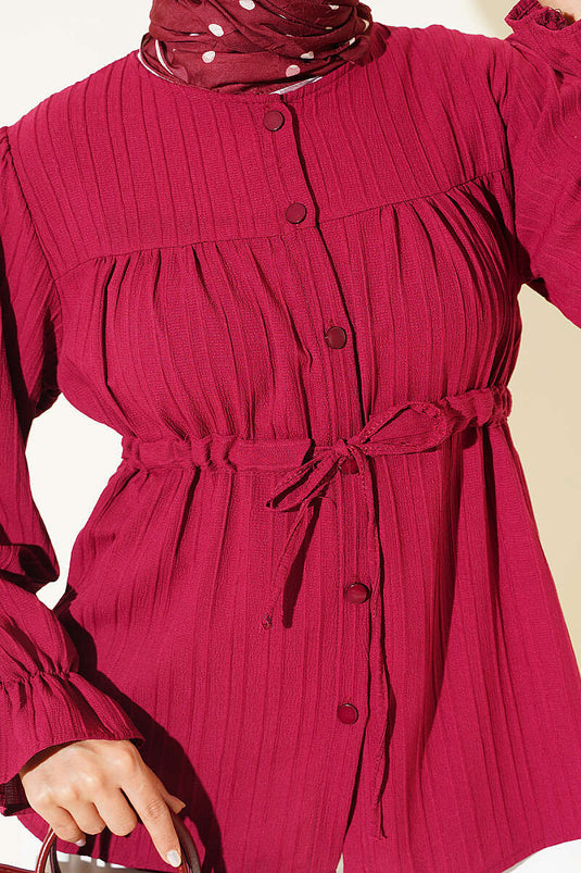 Chemise À Col Boutonné Et Ceinture Bordeaux