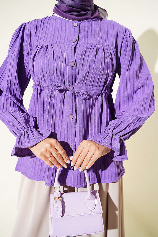 Chemise À Col Boutonné Lilas Avec Ceinture