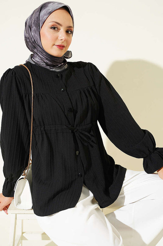Chemise Noire À Col Biaisé