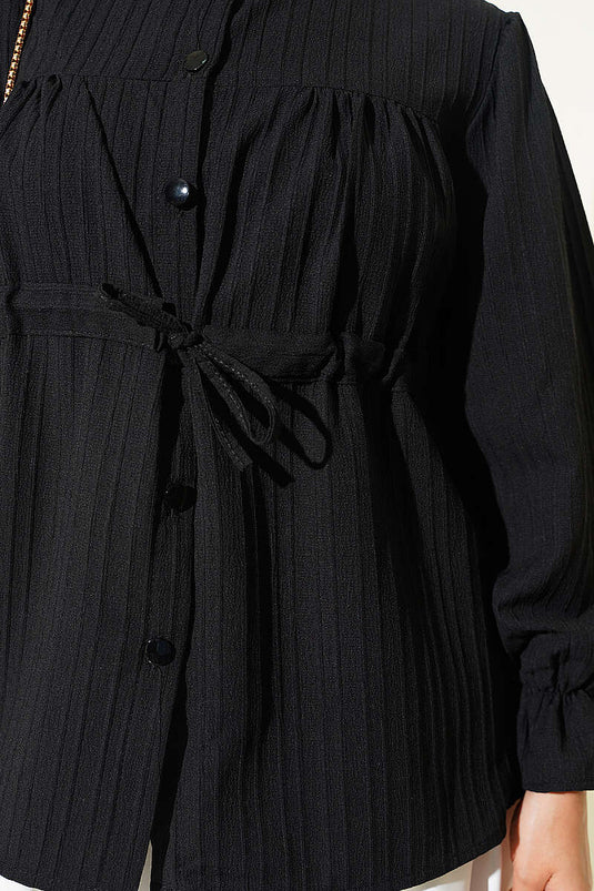 Chemise Noire À Col Biaisé