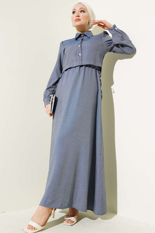 Bel Tünelli Yan Bağlamalı Jile İkili Takım İndigo