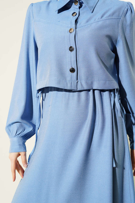 Bel Tünelli Yan Bağlamalı Jile İkili Takım Mavi